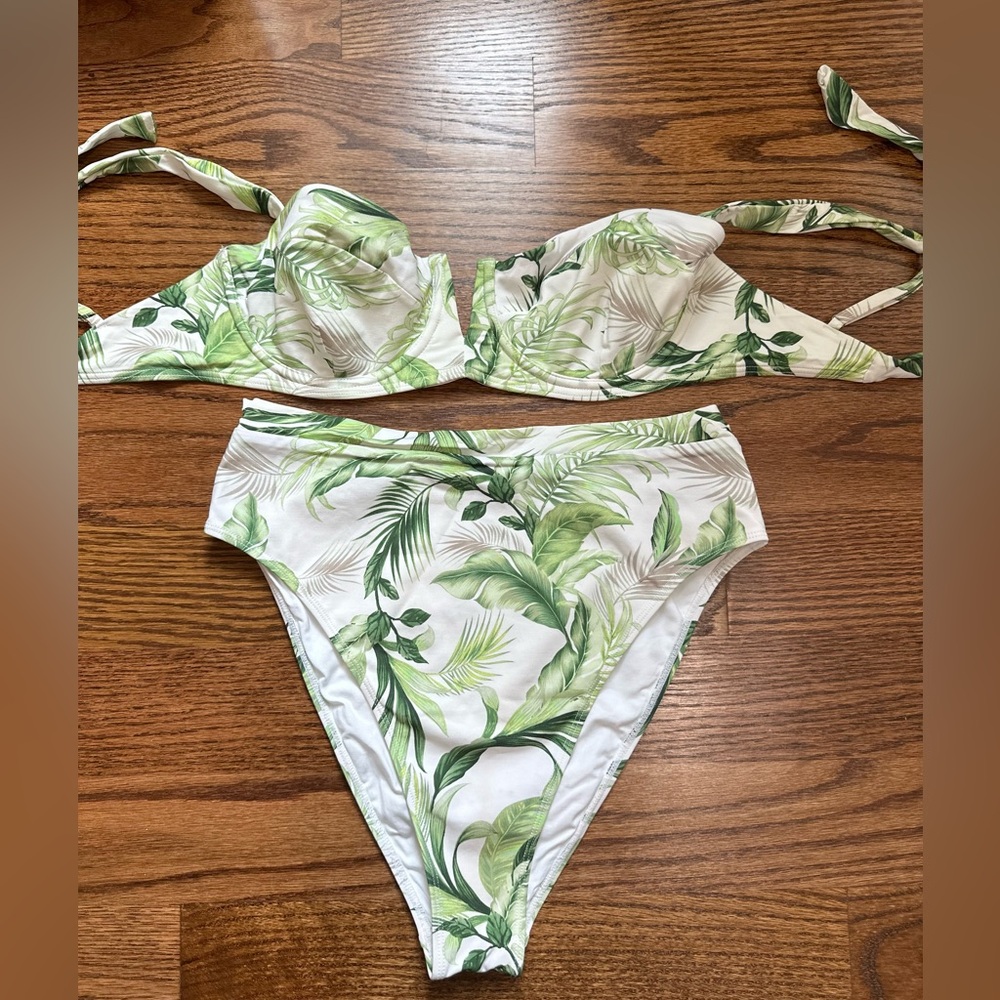 Monday Swimwear Riviera Palm Print High Waisted Swim Set